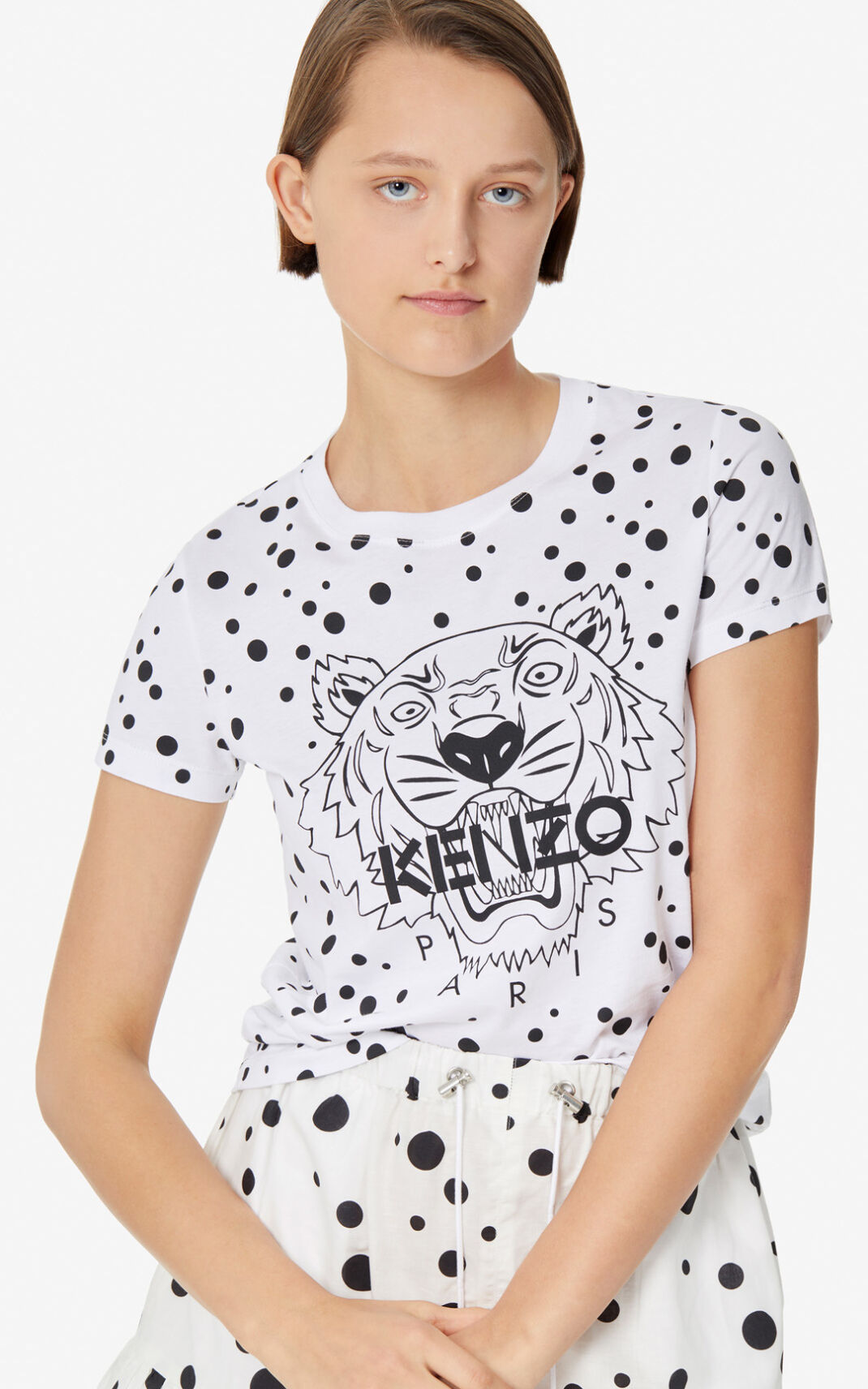 Kenzo Dots Tiger Tişört Bayan Siyah | 0849-TDLBY